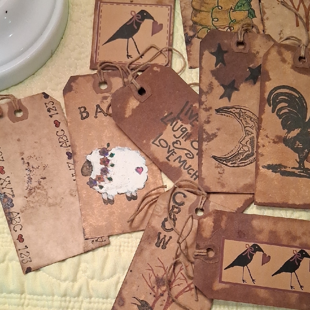 COFFEE STAINED RUSTIC GRUNGY TAGS ** 13 ** - Picture 2 of 3